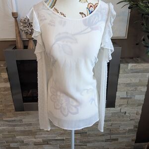 Bluenotes Ivory Ruffle Sleeve Top